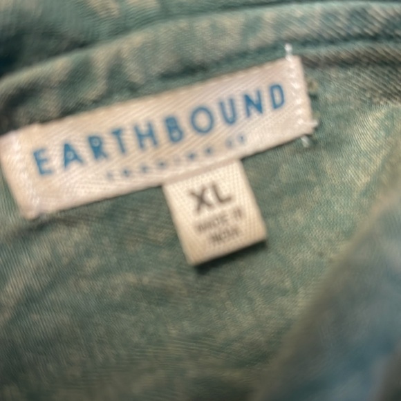 Earthbound large 2 piece 100 cotton green hoodie skirt w/ embroidered flowers - Picture 9 of 10